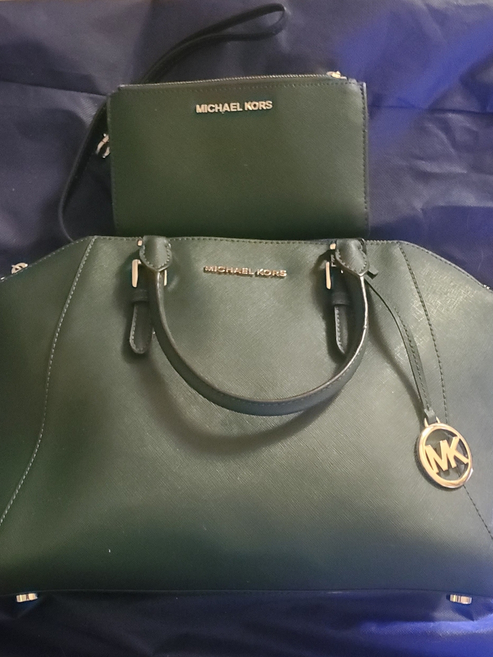 Michael Kors Dark Green Saffiano Tote with Matching Wristlet